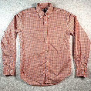 Gustin Long Sleeve Button Shirt Thomas Mason Orange Blue Gingham Medium Cotton